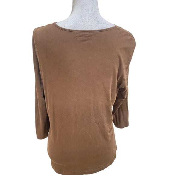 Talbots v neck front knot caramel brown lightweight top 3/4 sleeve size medium - Picture 8 of 10